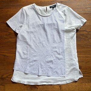 DKNY Women’s White and Blue Striped Layered Look Top